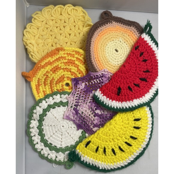 Lot of 7 Crochet Vintage‎ Potholder Hot Pad Doily Retro  Kitchen Kitsch  Granny - Picture 1 of 16